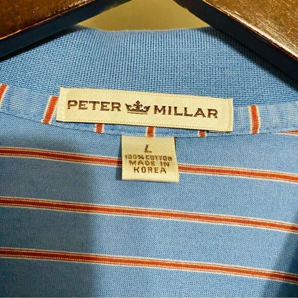 Peter Millar Mens Blue And Red Striped Polo Shirt Size Large - Picture 6 of 11